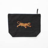Heart Panther Embroidered Accessory Bag: Black / Pink