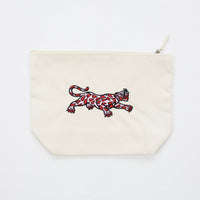 Heart Panther Embroidered Accessory Bag: Natural / Orange