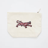 Heart Panther Embroidered Accessory Bag: Natural / Orange