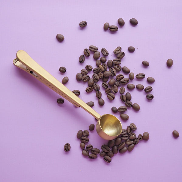 Brass coffee scoop clip