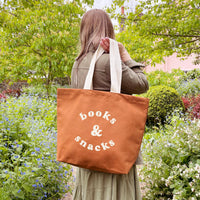 Books & Snacks - Tan Canvas Tote Bag