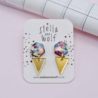 Geometric galaxy drop earrings