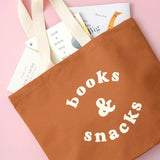 Books & Snacks - Tan Canvas Tote Bag