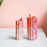 Medium Bud Vase or Storage Pot Marbled in Orange