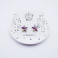 Wooden star earrings, hand painted wonky star