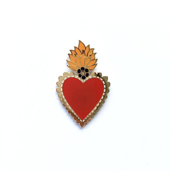 Mexican Heart Enamel Pin Badge - Red/Gold