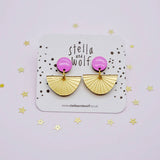 Pink and gold deco sunburst drop earrings