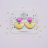 Pink and gold deco sunburst drop earrings