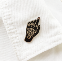 Tiger Love Tattoo Hand Enamel Pin Badge - Black/Silver