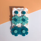 Colourful double flower retro earrings: White/black