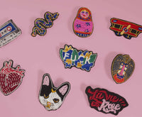 F*ck brooch - handmade cranberry embroidery