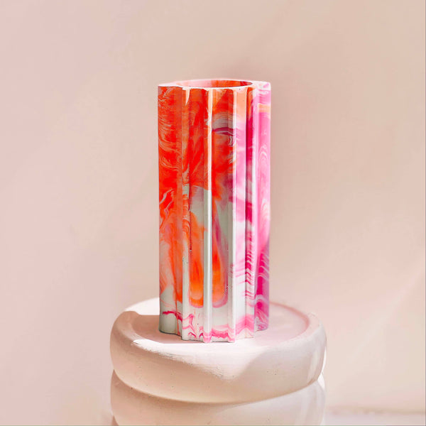 Medium Bud Vase or Storage Pot Marbled in Orange