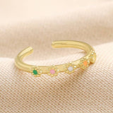 Adjustable Enamel Daisy Ring in Gold