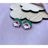Nell Retro Flower Drop Earrings : Pink
