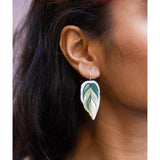 Calathea Leaf Hook Earrings : Pink & Green