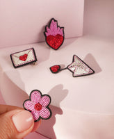 Handmade mini airplane & heart brooch with cranberry embroidery