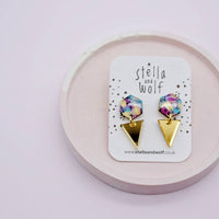 Geometric galaxy drop earrings