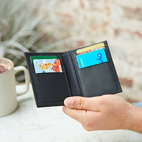 Handmade Buffalo Leather Credit Card Holder: Black