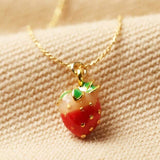 Tiny Strawberry Pendant Necklace in Gold