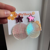 Disco Ball Acrylic Earrings: Silver