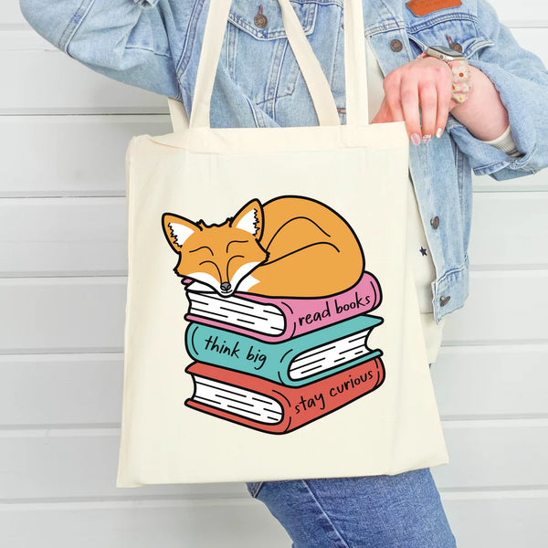 Stay Curious Bookish Tote Bag ft. Maple the Fox