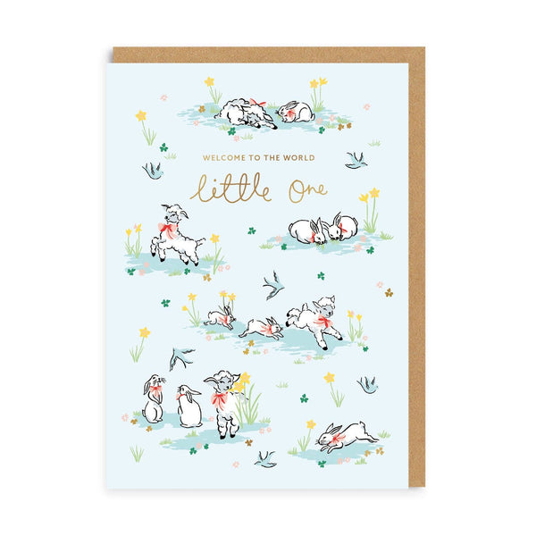 Hello Little One Lambs Greeting Card