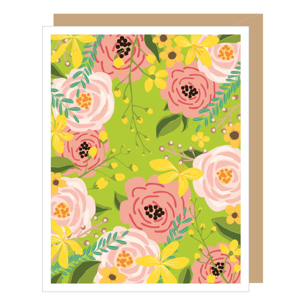 Blank Floral Greeting Card (Chartreuse)