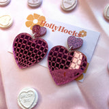 Disco Love Heart Acrylic Earrings: Pink