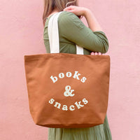 Books & Snacks - Tan Canvas Tote Bag