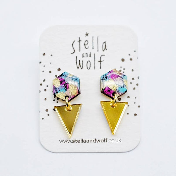 Geometric galaxy drop earrings