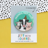Friends Not Food Vegan Biodegradable Badge | Cow Pig Sheep