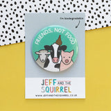 Friends Not Food Vegan Biodegradable Badge | Cow Pig Sheep