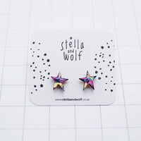 Wooden star earrings, hand painted wonky star