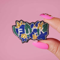 Fuck brooch - handmade cranberry embroidery